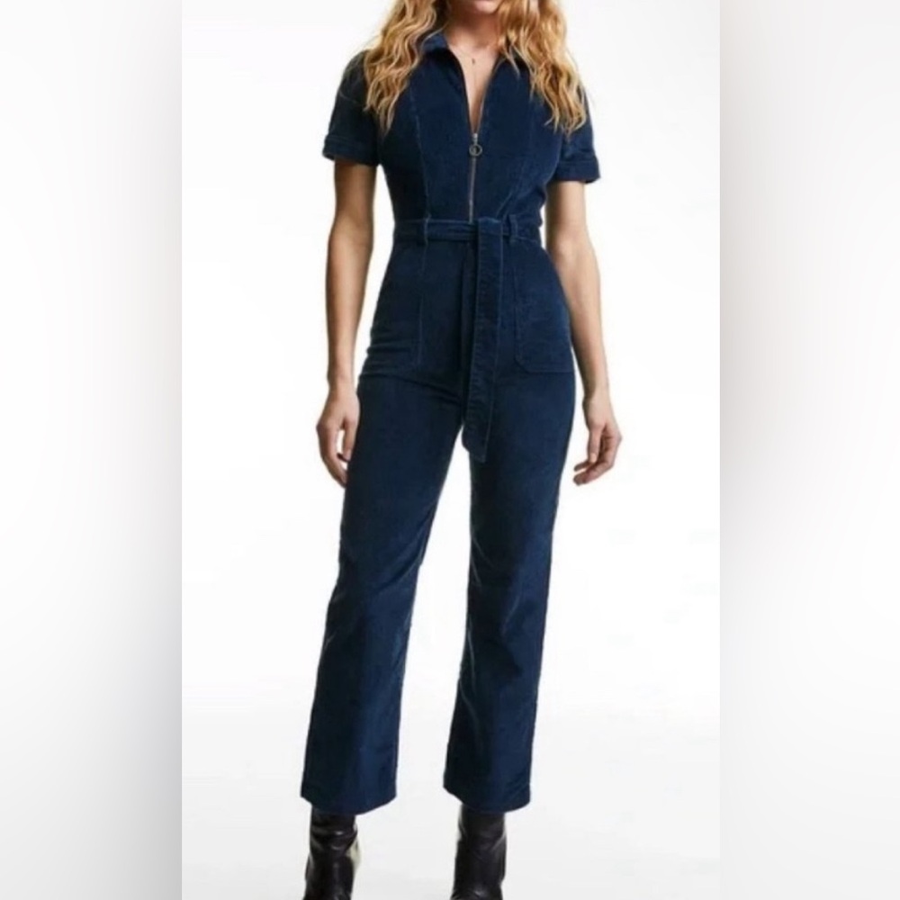Denim Forum Dark Blue Corduroy Jumpsuit | L | Color is most true in brand photos
